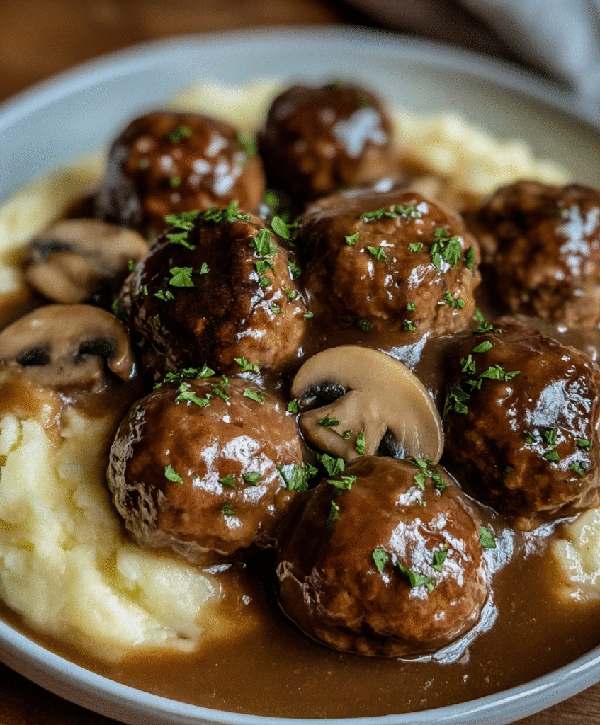 Salisbury Steak Meatballs in Rich Mushroom Gravy