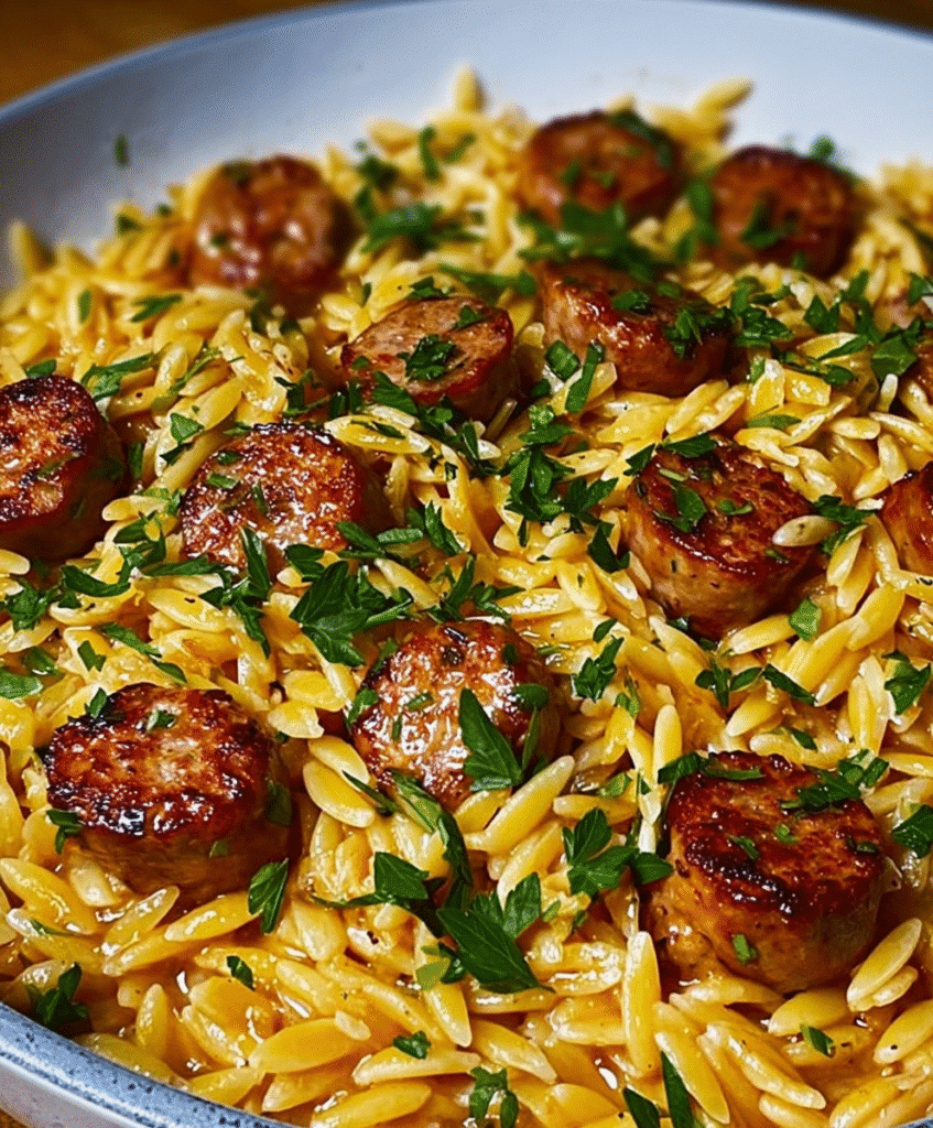 One-Pot Garlic Butter Sausage and Orzo