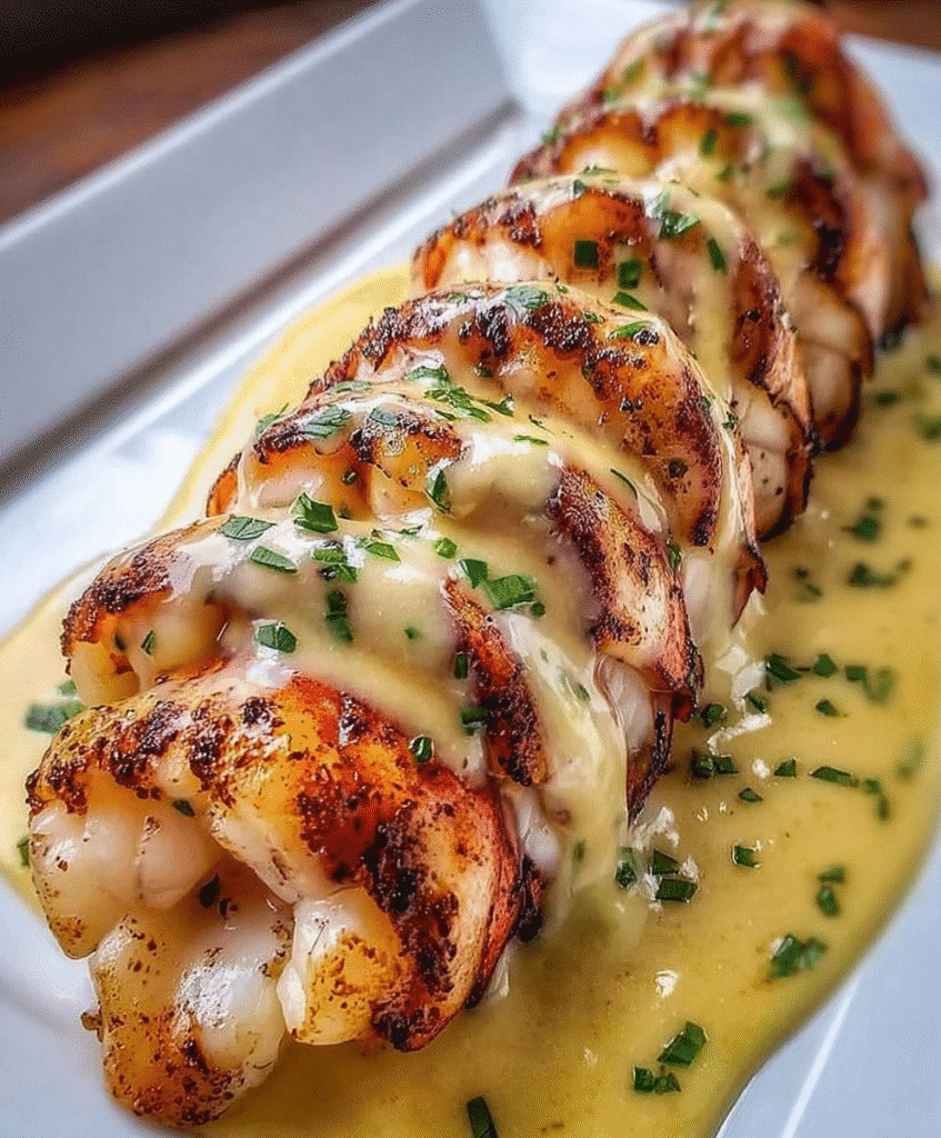 Butter-Seared Lobster Tails with Garlic Cream Sauce