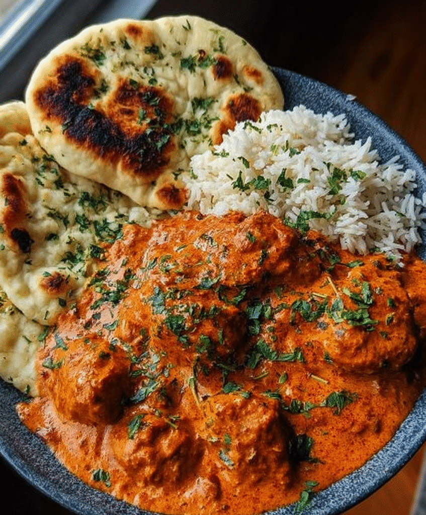 Butter Chicken with Garlic Naan and Steamed Basmati