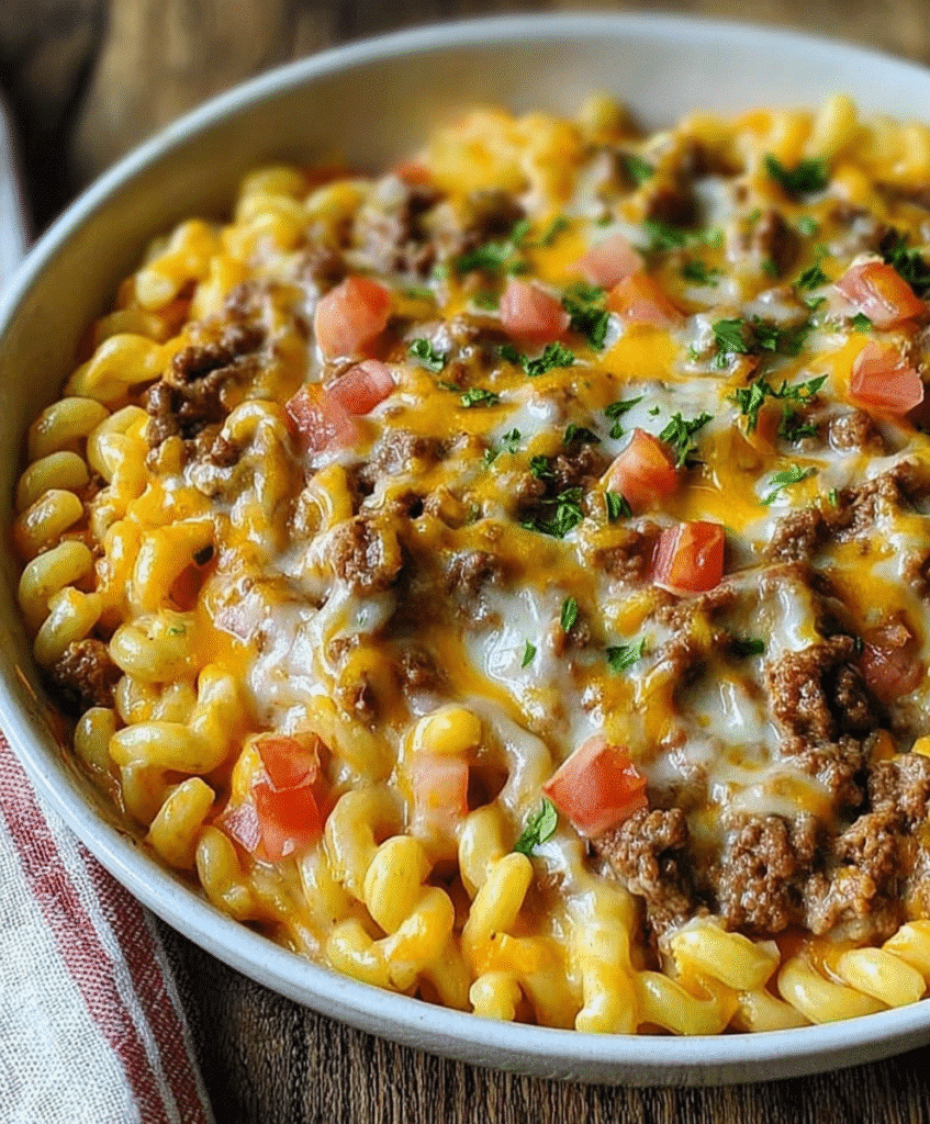 Loaded Cheeseburger Alfredo Pasta