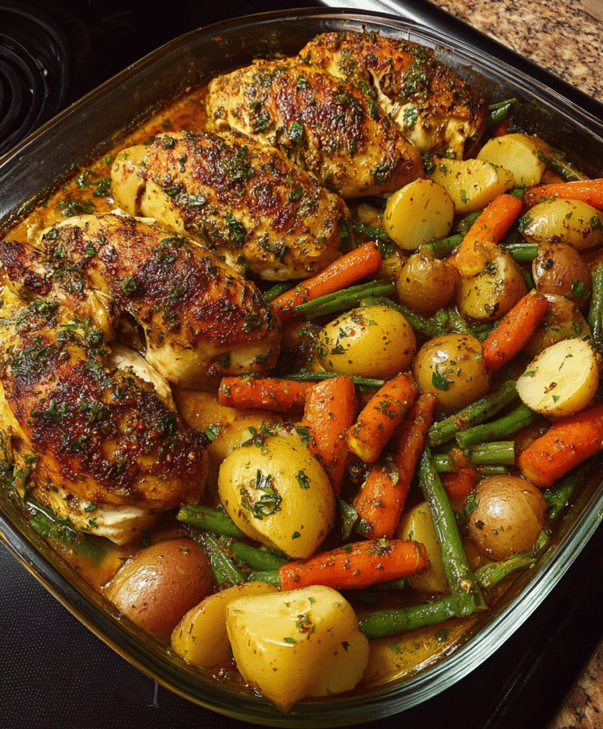 Herb-Roasted Chicken with Garlic Potatoes & Veggies