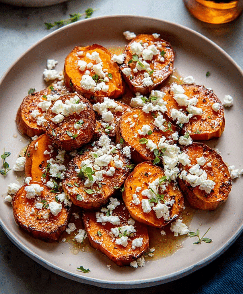 Sweet Potato Rounds with Honey & Feta Crumble