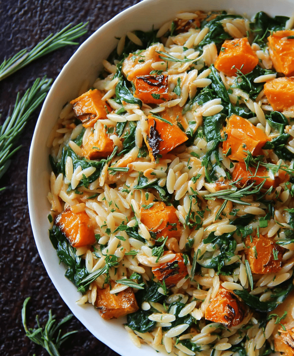 Creamy Orzo Pasta with Roasted Butternut Squash and Spinach