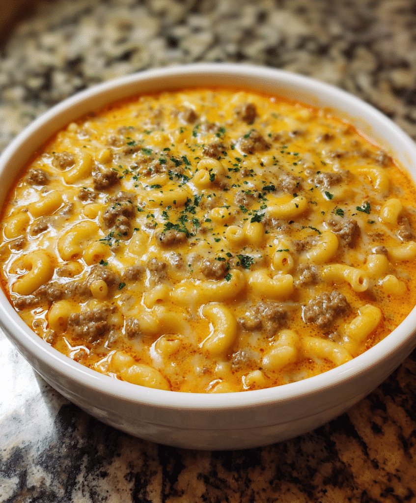 One-Pot Macaroni Cheeseburger Soup