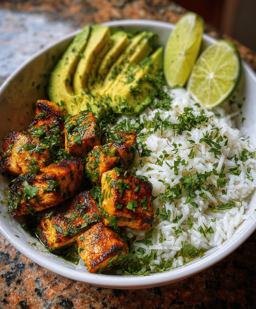 Zesty Cilantro Lime Chicken with Avocado and Jasmine Rice