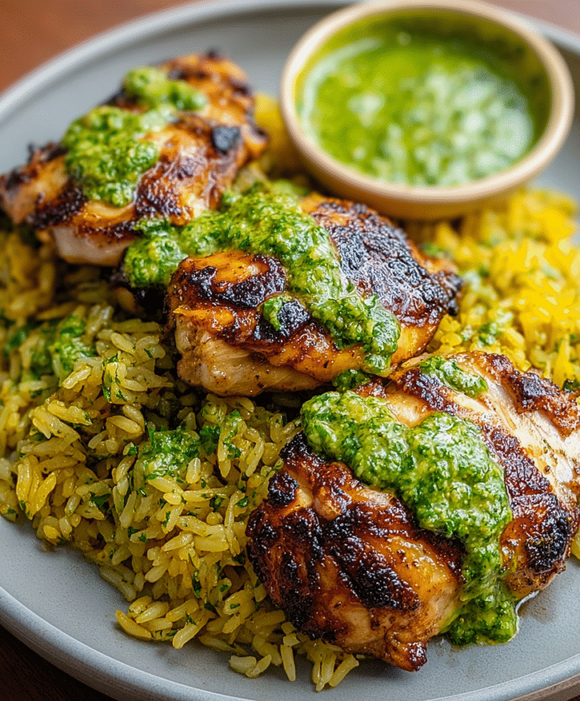 Peruvian Chicken and Rice with Green Sauce